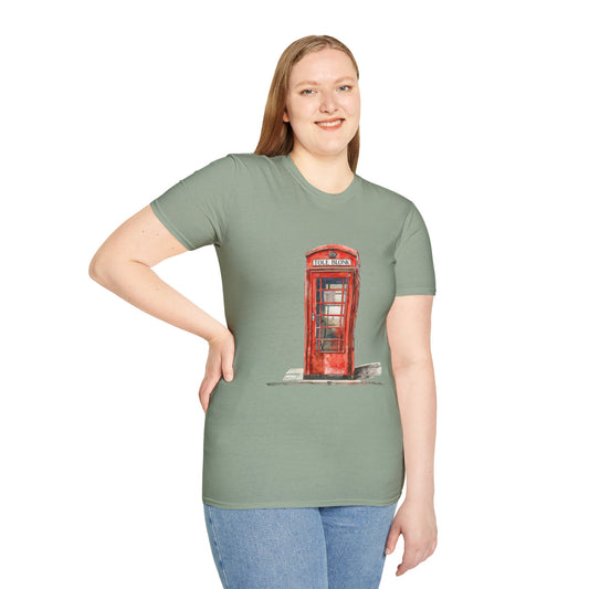 Unisex Softstyle T-Shirt - Iconic British Public Telephone - Classic Red Phone Box