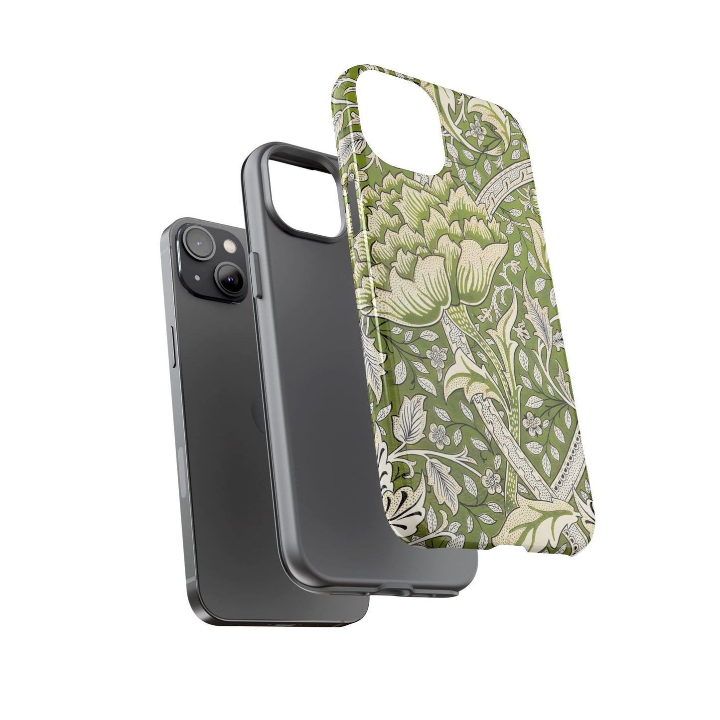 Stylish Phone Case with Floral Design, Durable Protective Cover for iPhone, Unique Gift for Birthdays, Mother's Day, Green Aesthetic
