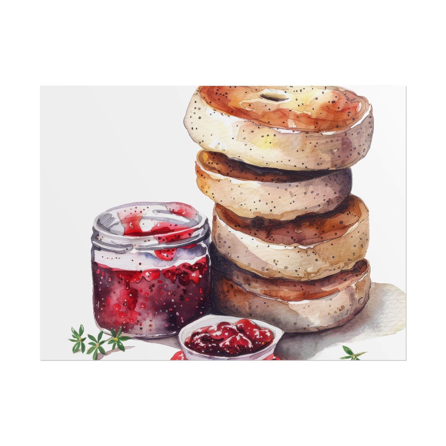 Breakfast Bagel Art Print, Foodie Decor, Kitchen Wall Art, Rolled Poster, Unique Food Gift, Home Cooking Decor