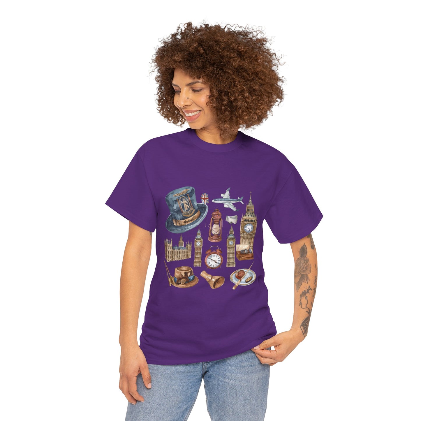 Unisex Heavy Cotton Tee - Icons of England - From Big Ben to Red Buses