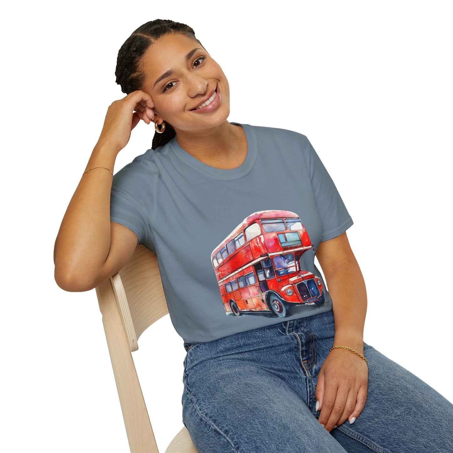 Unisex Softstyle T-Shirt - London Transport English Bus - Iconic Red Double-Decker