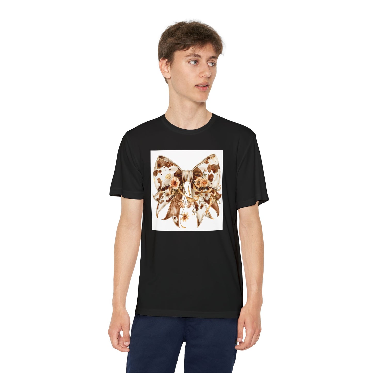 Youth Tee - Boho Western Bow with Flowers and Cow Pattern - Cute & Stylish T-Shirt for Kids