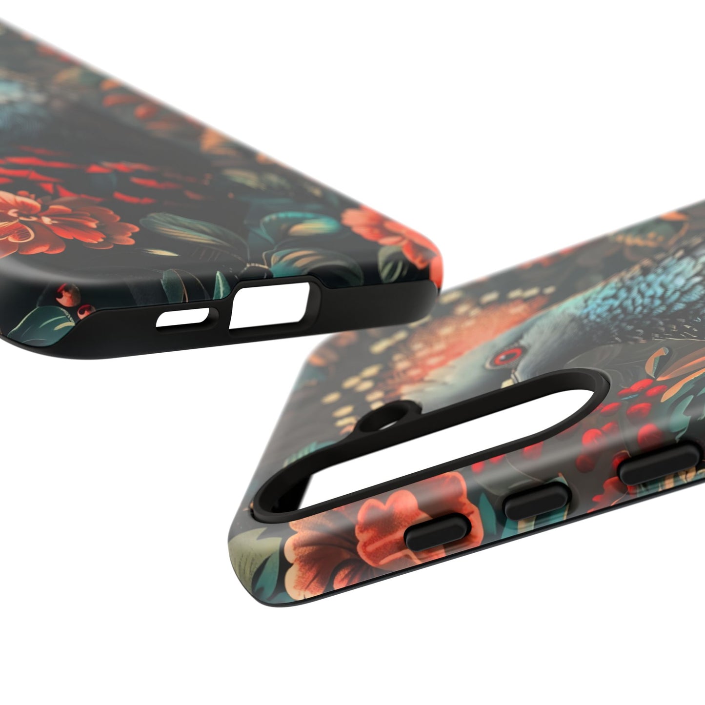 Floral Peacock Phone Case, Tough Cases, Artistic Phone Cover, Unique Gift, Nature Lover Accessory, Protective Case