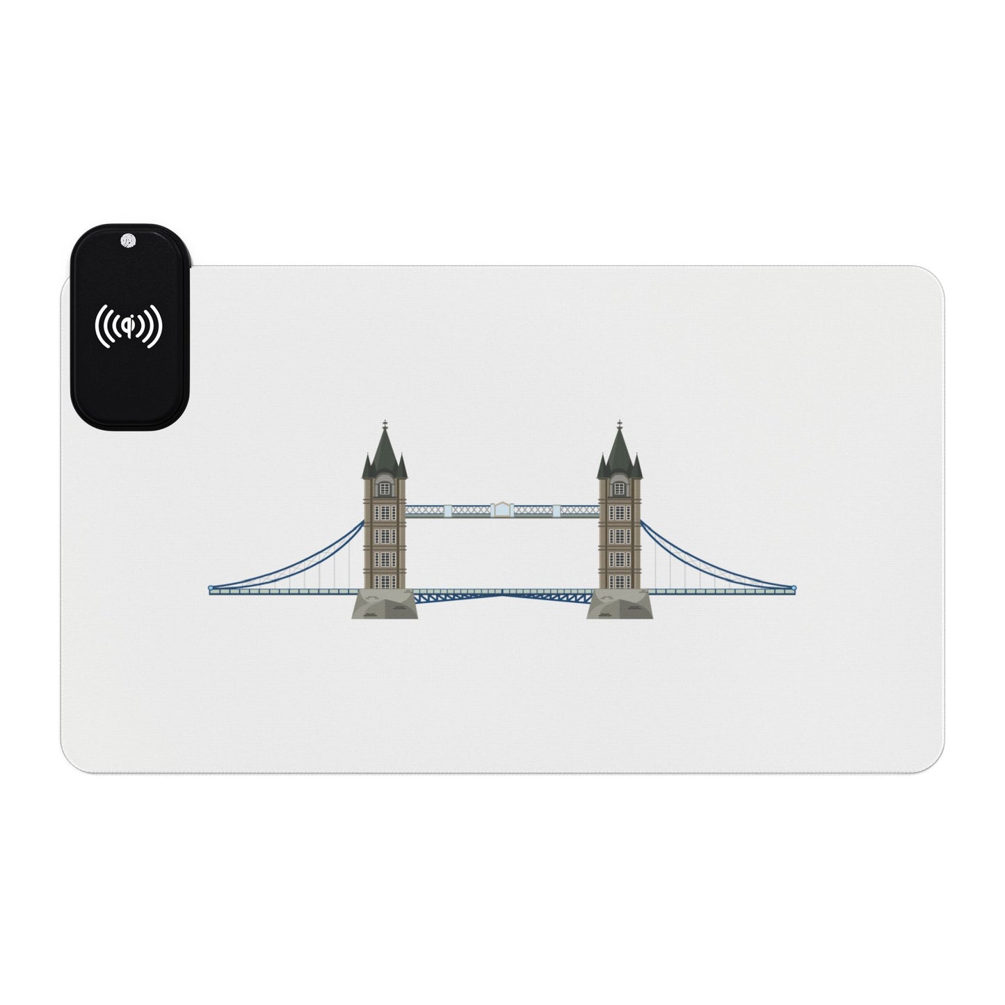 Tower Bridge Illustration - LED Gaming Mouse Pad with Wireless Charging Station, Perfect for Gamers, Desk Accessories, Home Office, Tech Gifts, Modern Design