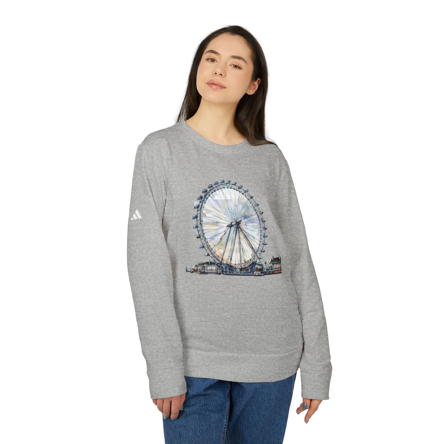 Adidas Unisex Fleece Crewneck Sweatshirt - London Eye Design - Cozy Urban Style