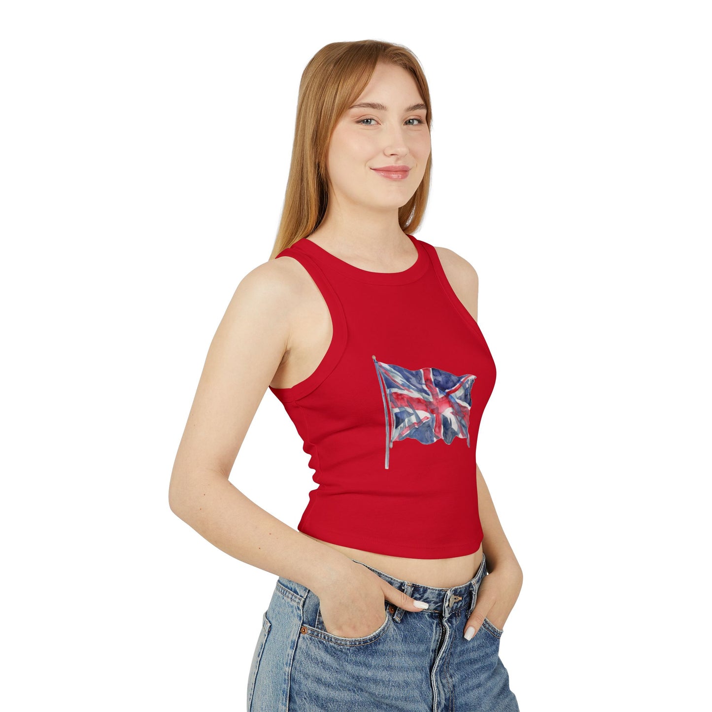 Women's Micro Rib Racer Tank Top - Classic UK Flag Design - Union Jack Symbol