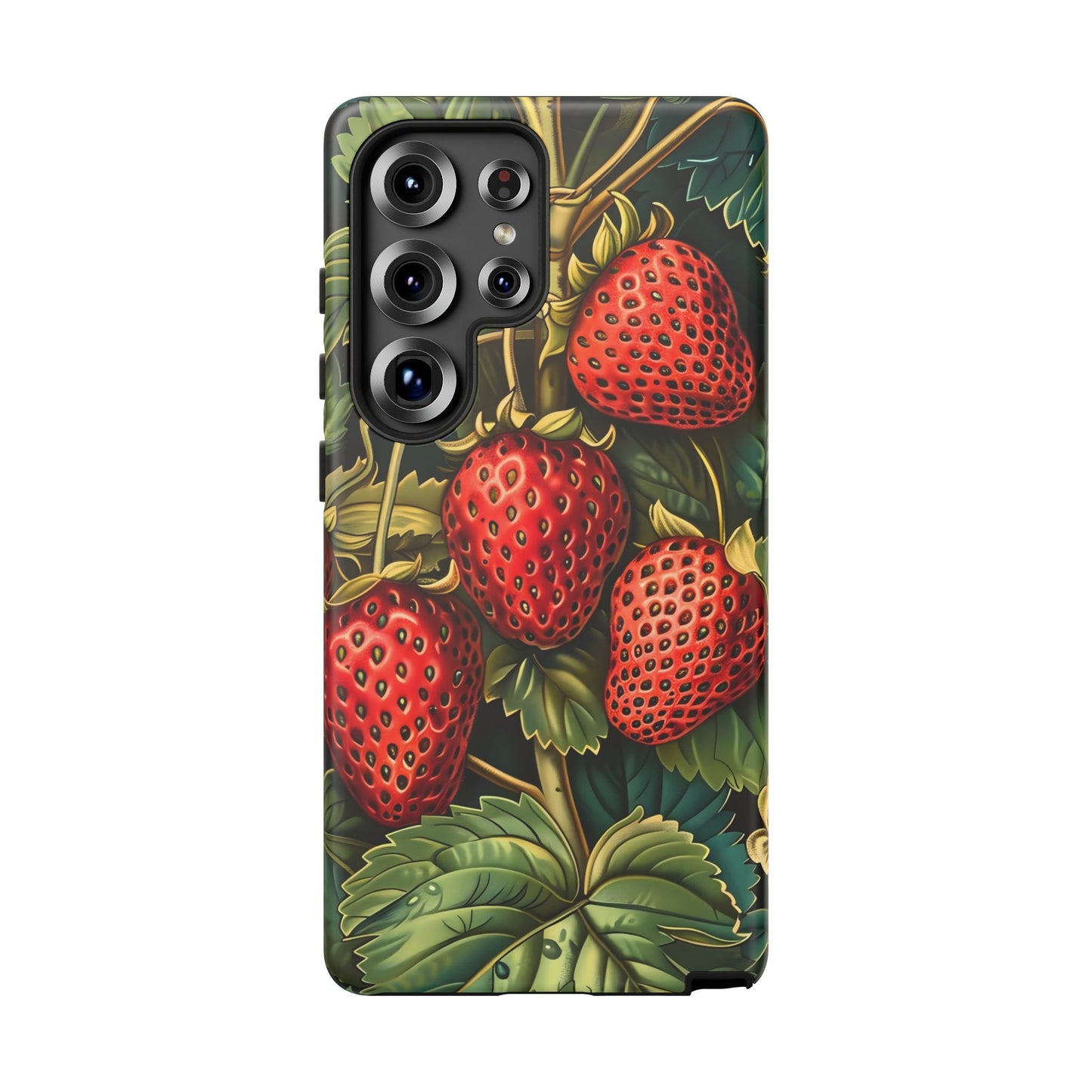 Strawberry Phone Case, Tough Berry Case, Floral Phone Cover, Cute Smartphone Shell, Nature-Inspired Gift