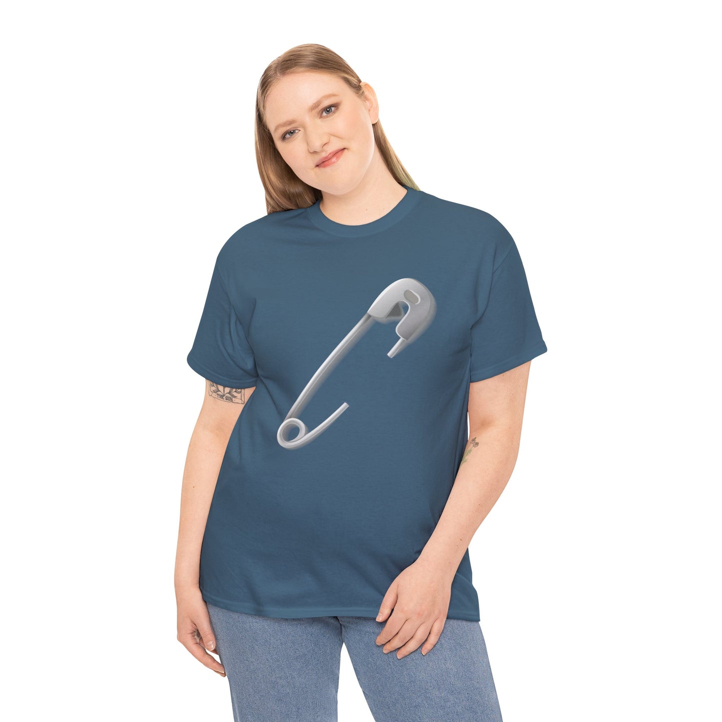 Unisex Heavy Cotton Tee - Minimalist Safety Pin Design