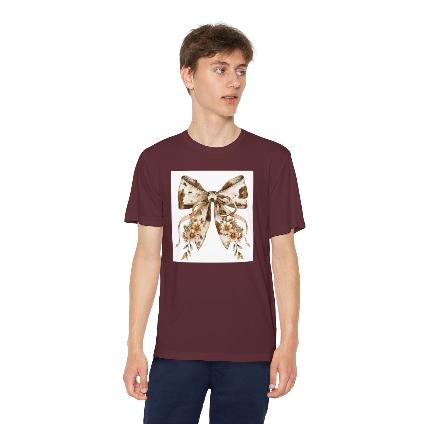 Youth Tee - Country Style Cow Print Bow with Wildflowers - Cute and Stylish T-Shirt for Kids