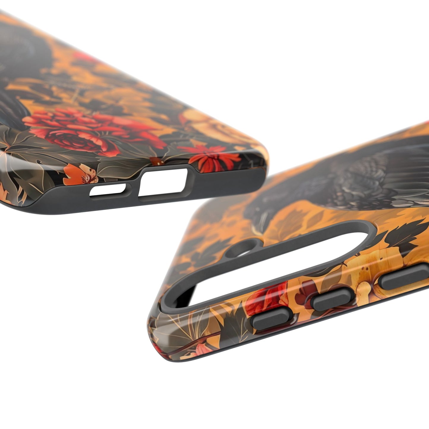 Raven Floral Phone Case - Tough Cases, Blackbird Decor, Gift for Nature Lovers, Bird Themed Accessories, Unique Phone Cover