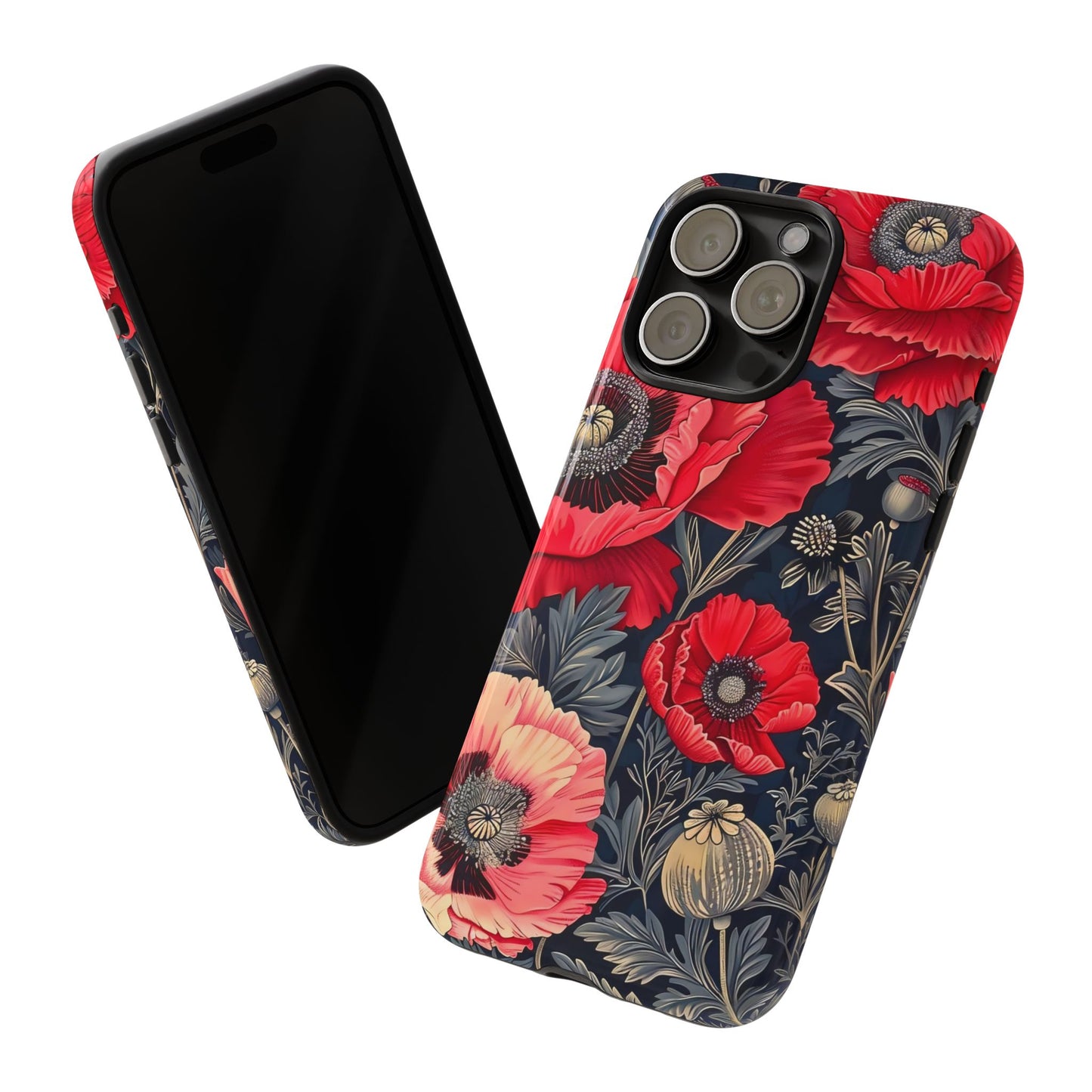 Floral Phone Case with Artistic Poppies, Tough Cases, Flower Design, Nature Lover Gift, Customizable Mobile Cover, Stylish Phone Accessories