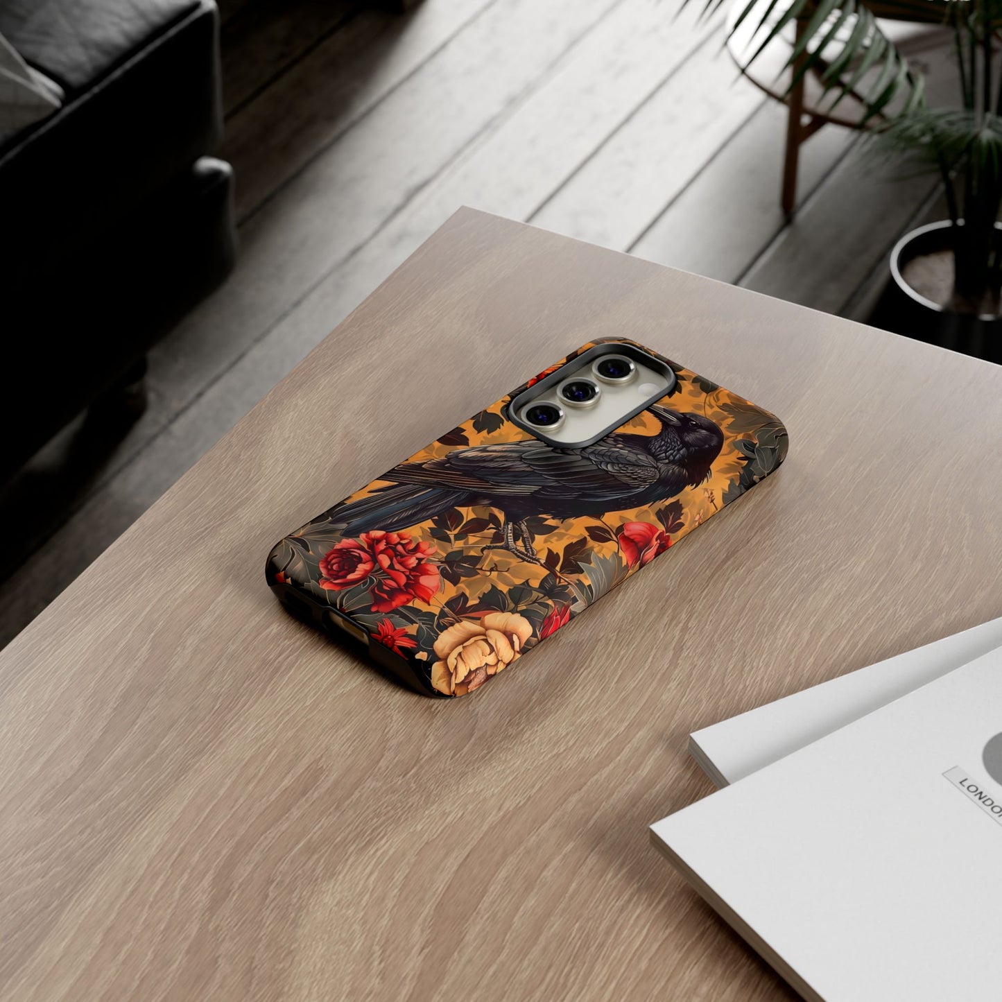 Raven Floral Phone Case - Tough Cases, Blackbird Decor, Gift for Nature Lovers, Bird Themed Accessories, Unique Phone Cover