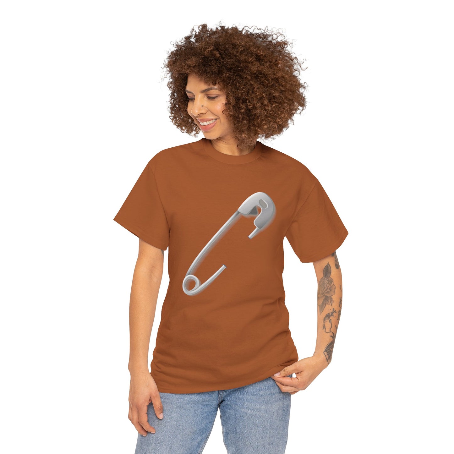 Unisex Heavy Cotton Tee - Minimalist Safety Pin Design