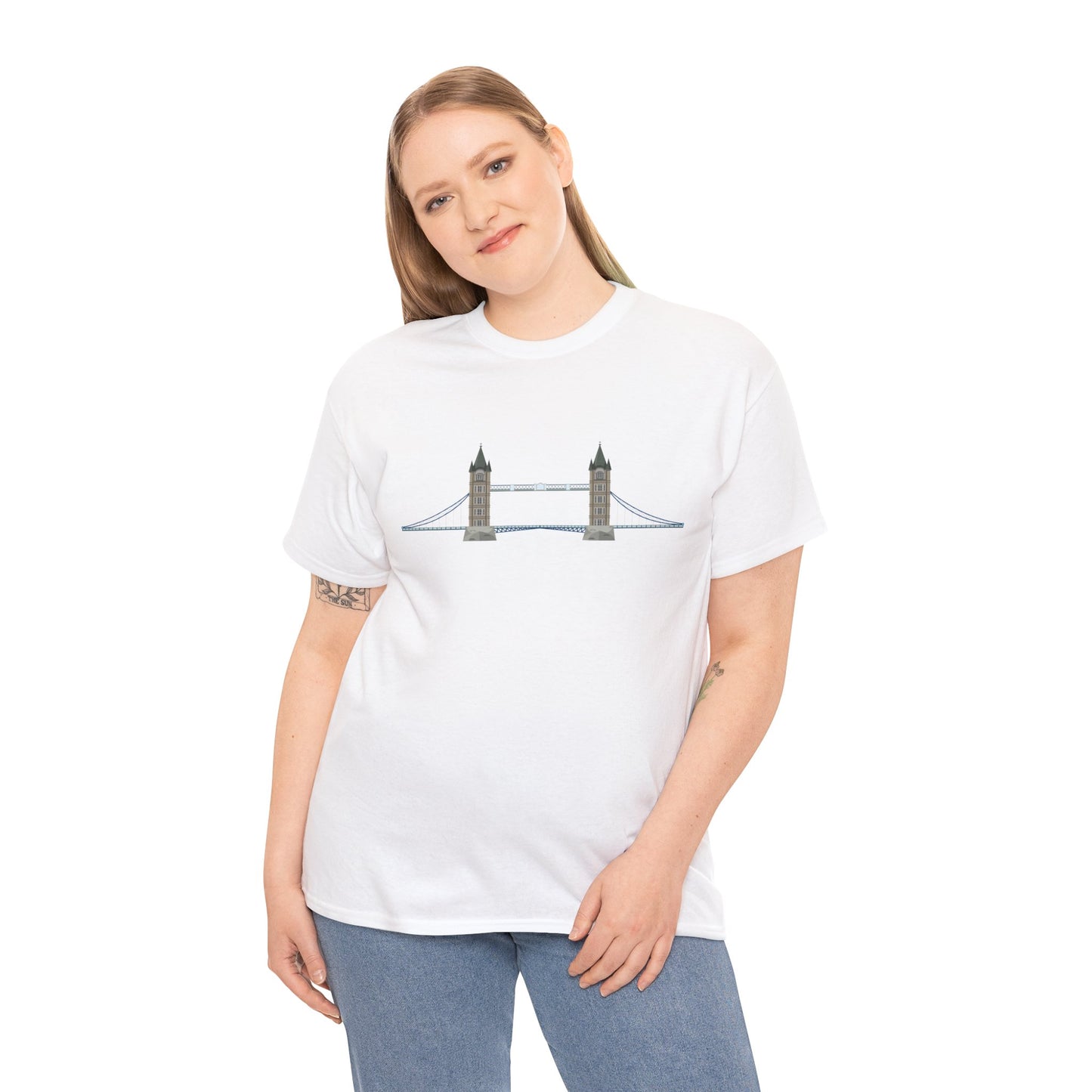 Unisex Heavy Cotton Tee - Tower Bridge - Iconic London Landmark Illustration