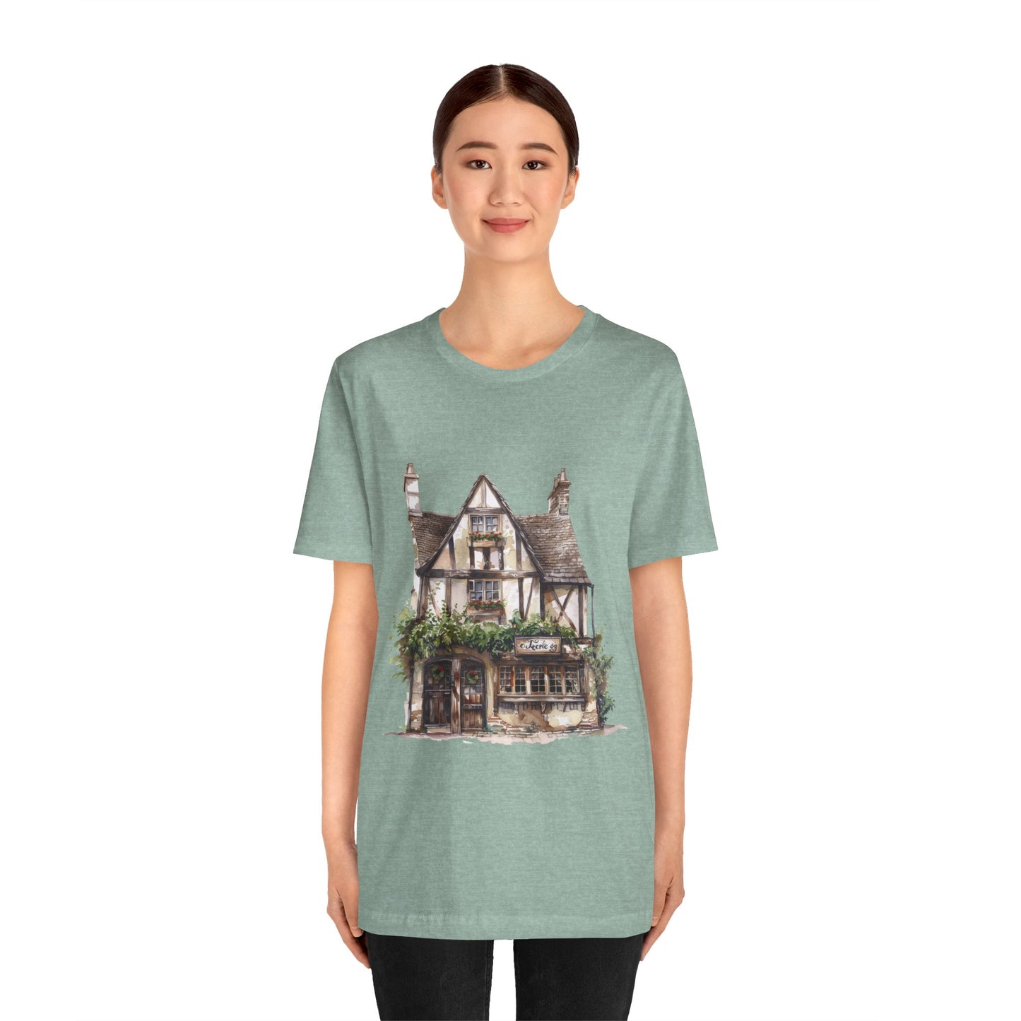 Unisex Jersey Short Sleeve Tee - Cottages & Cobblestones - A British Village Dream
