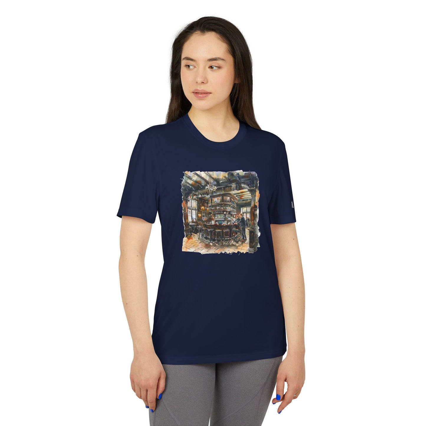 Adidas Unisex Sport T-Shirt - Rustic Bar Interior Watercolor Painting