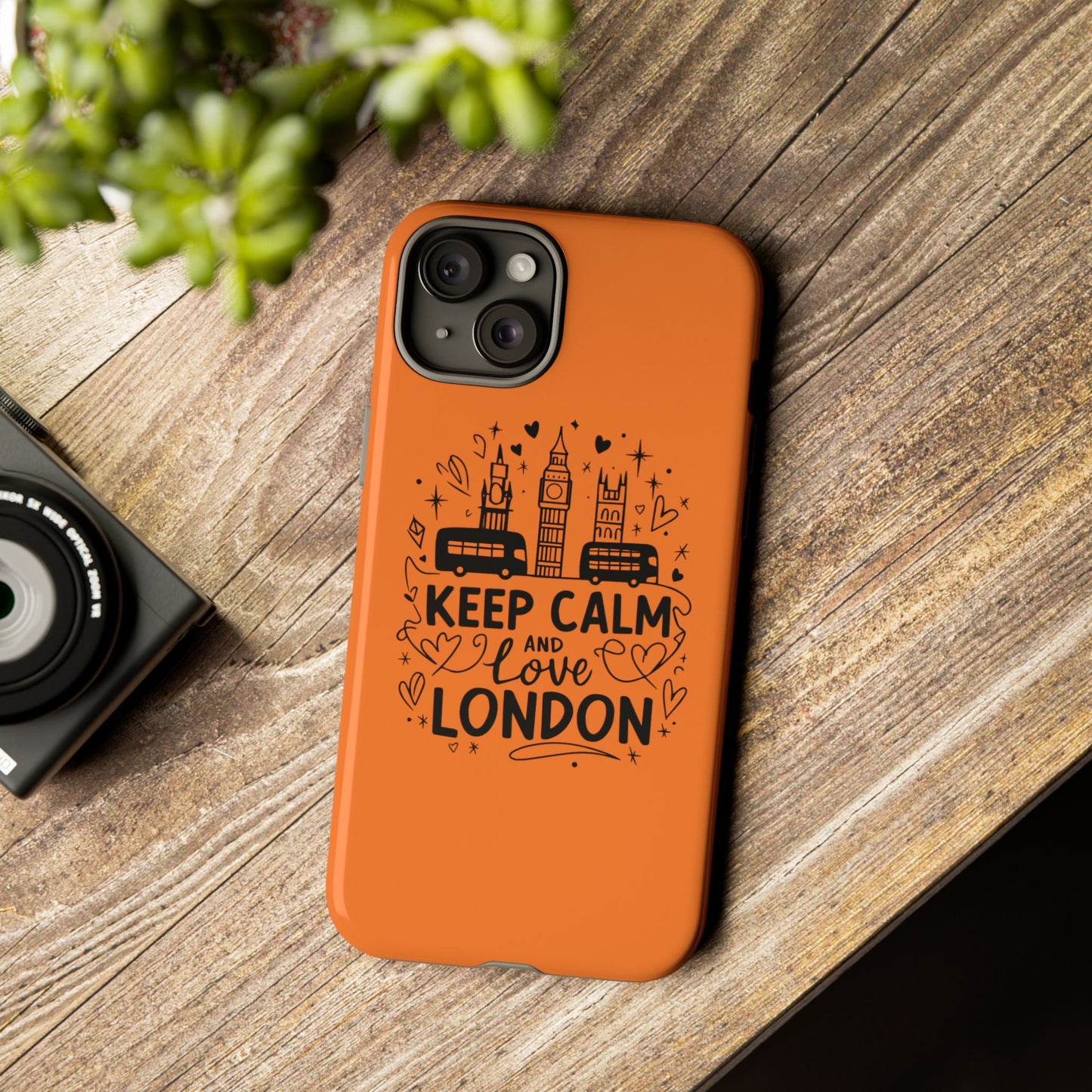 London-Themed Phone Case: Keep Calm and Love London, UK Souvenir, Travel Gift, City Lover, Smartphone Accessories, Orange Design