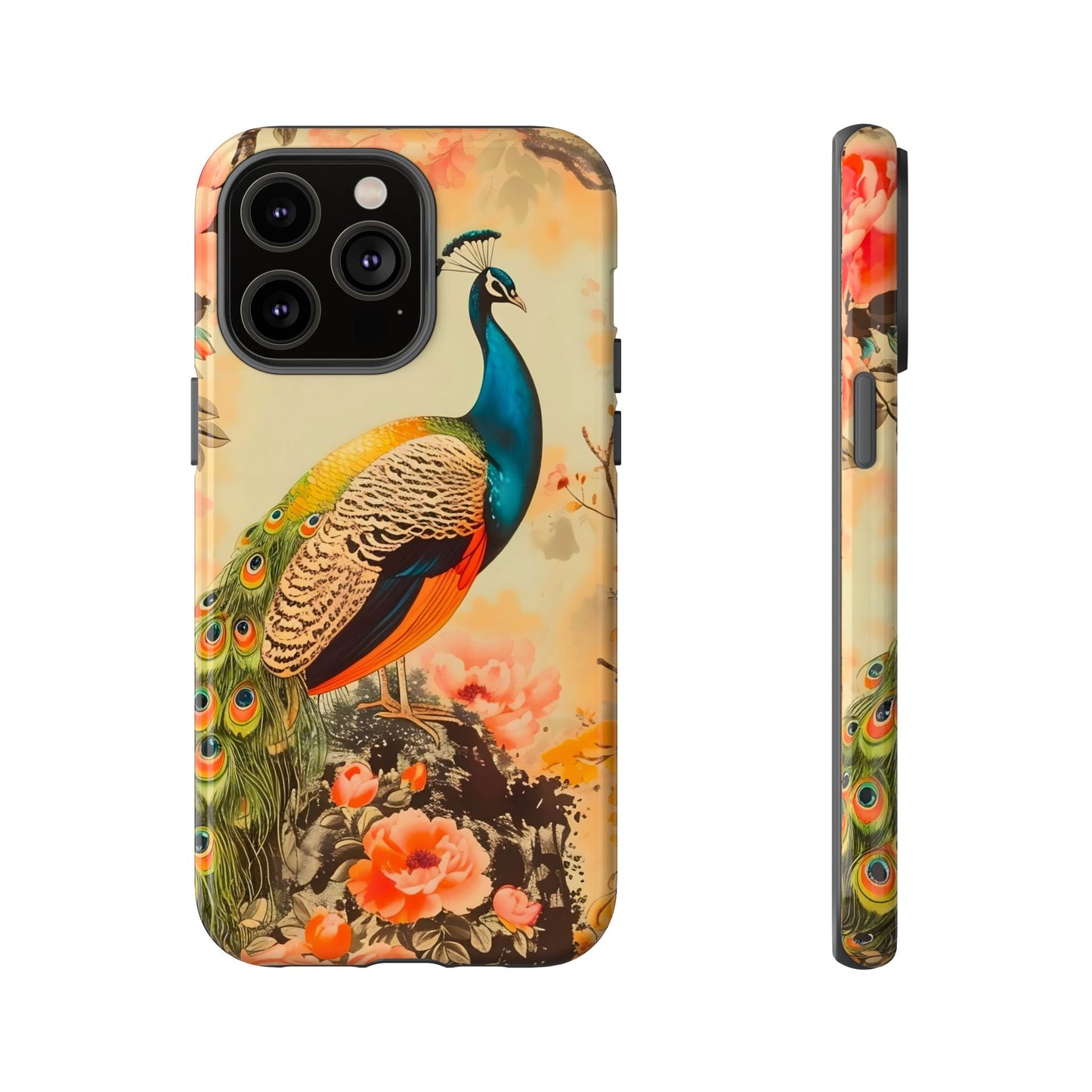 Peacock Phone Case, Tough Phone Cover, Unique Phone Accessory, Floral Design, Gift for Bird Lovers, Spring Decor