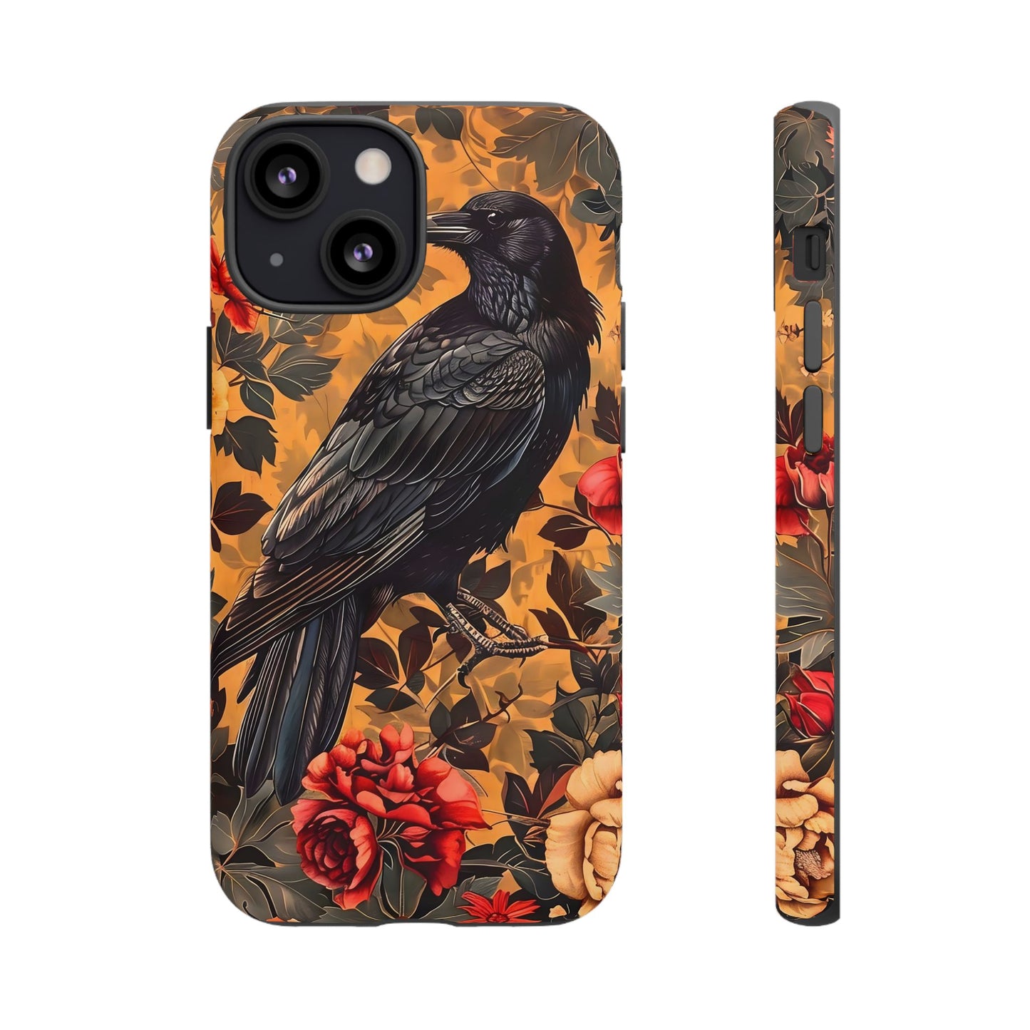 Raven Floral Phone Case - Tough Cases, Blackbird Decor, Gift for Nature Lovers, Bird Themed Accessories, Unique Phone Cover