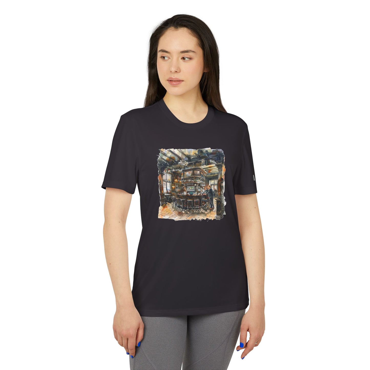 Adidas Unisex Sport T-Shirt - Rustic Bar Interior Watercolor Painting