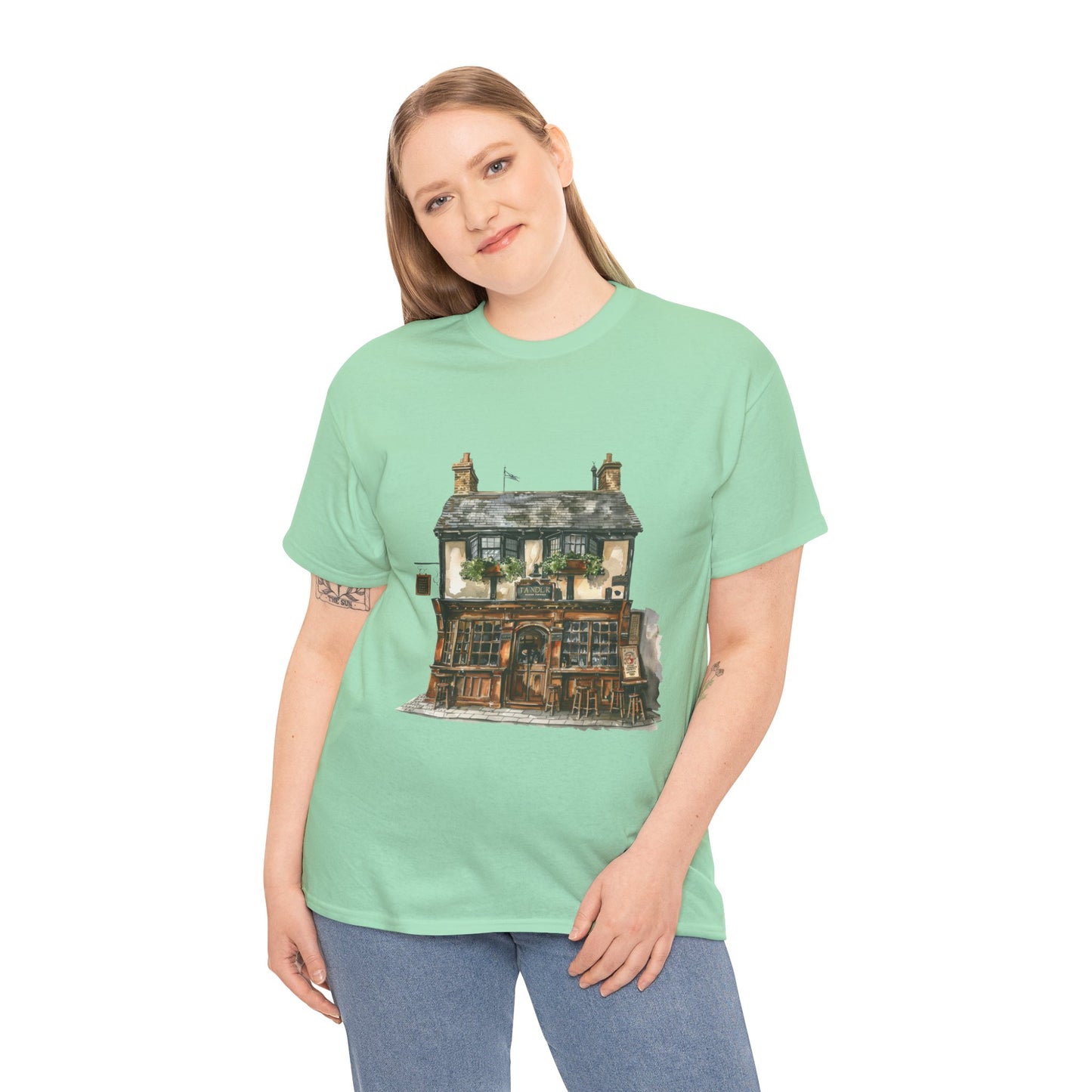 Unisex Heavy Cotton Tee - Rustic Retreat - The Quintessential British Village House