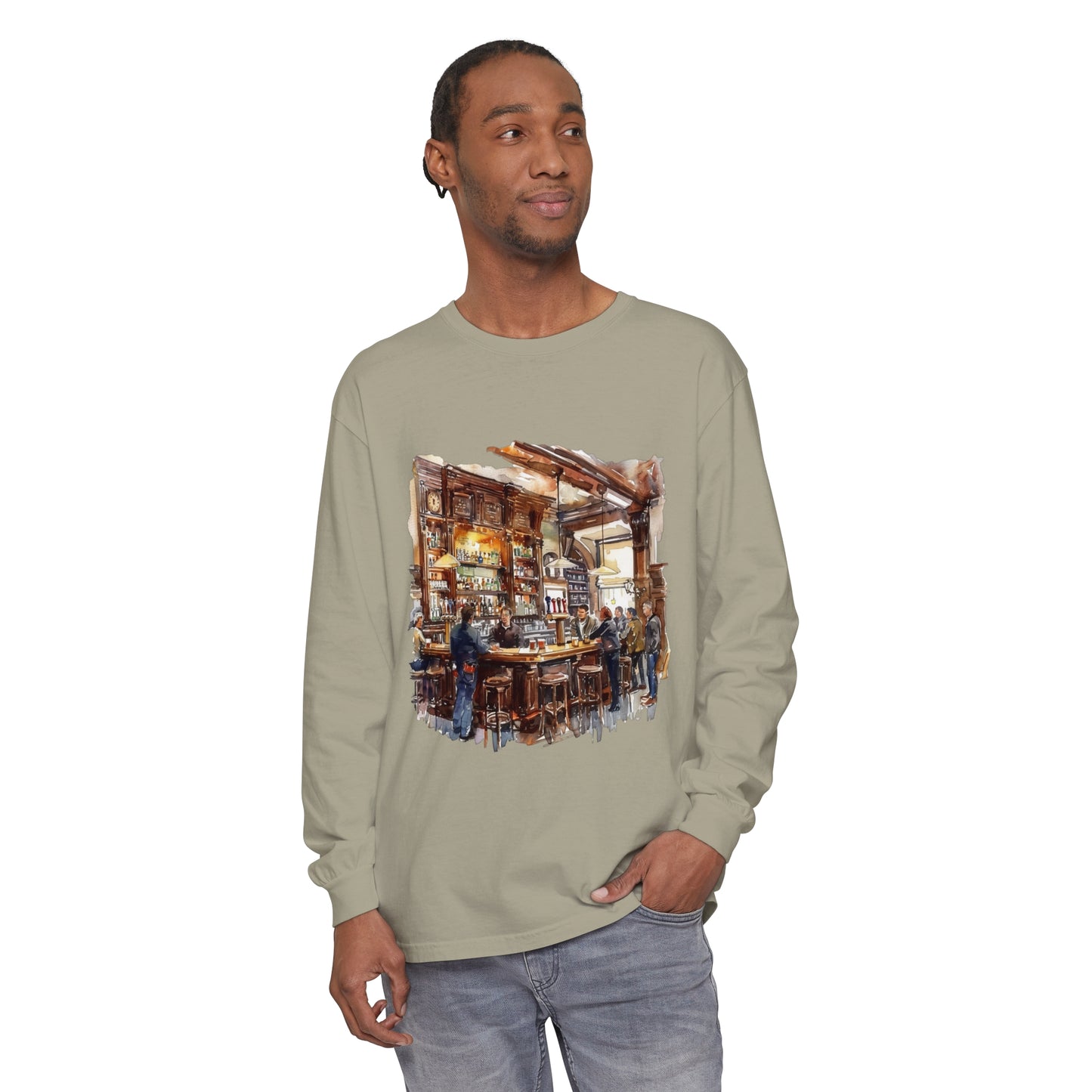 Unisex Garment-dyed Long Sleeve T-Shirt - Relaxed British Pub