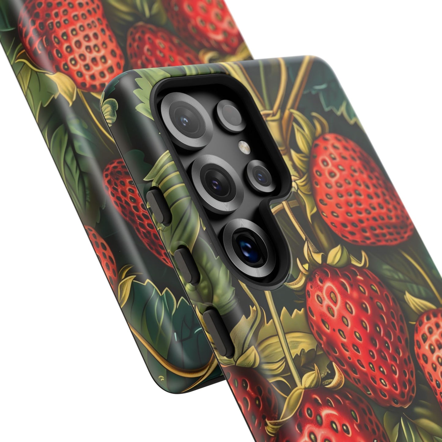 Strawberry Phone Case, Tough Berry Case, Floral Phone Cover, Cute Smartphone Shell, Nature-Inspired Gift