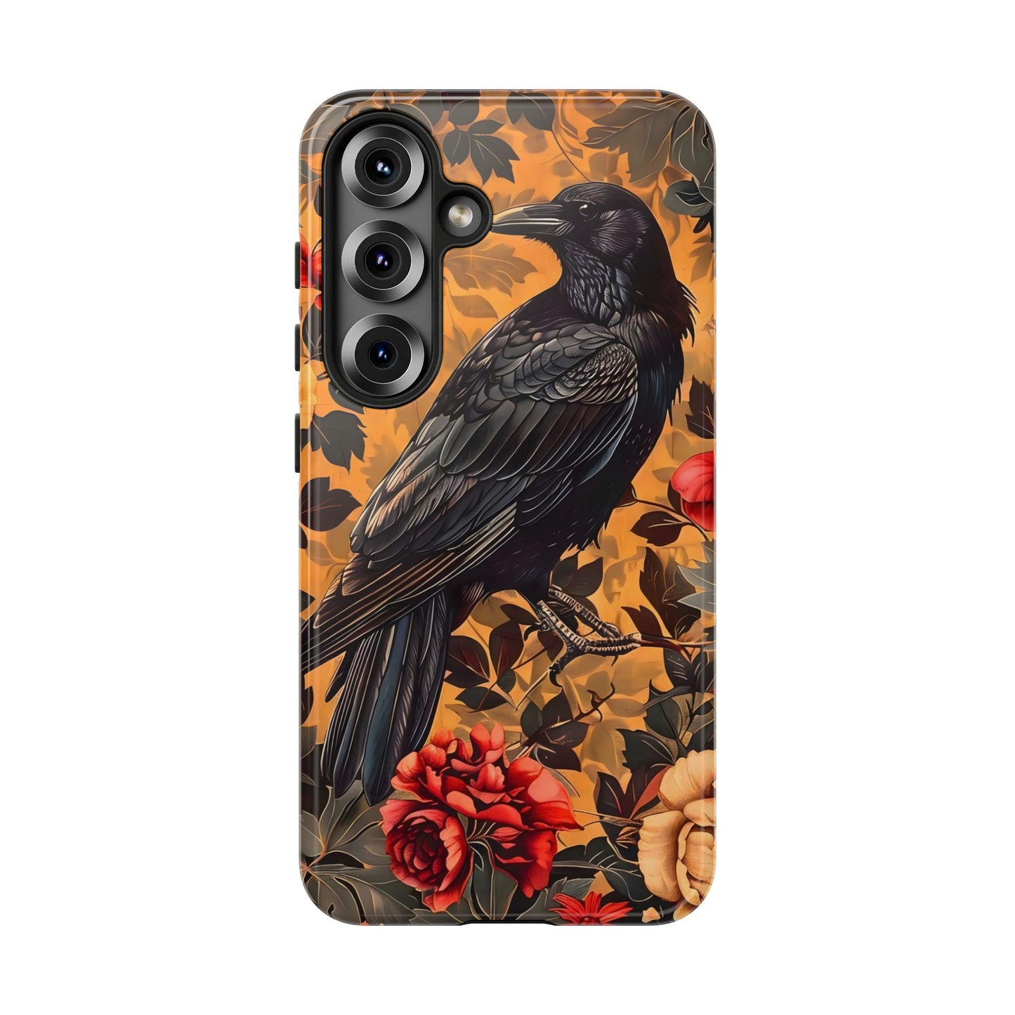 Raven Floral Phone Case - Tough Cases, Blackbird Decor, Gift for Nature Lovers, Bird Themed Accessories, Unique Phone Cover