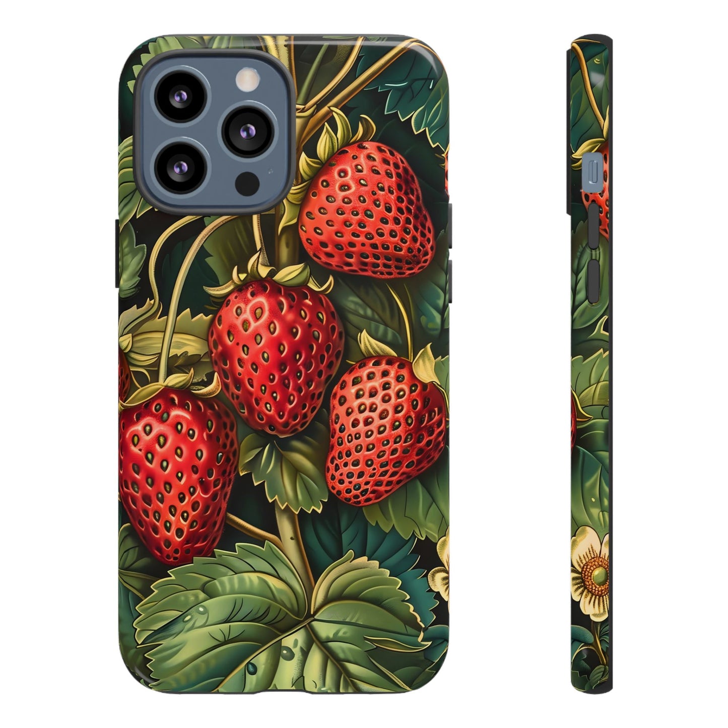 Strawberry Phone Case, Tough Berry Case, Floral Phone Cover, Cute Smartphone Shell, Nature-Inspired Gift