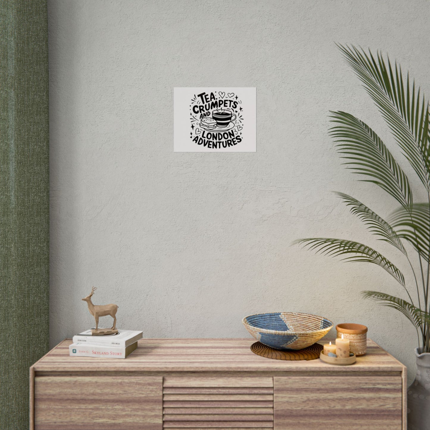 London Adventure Tea Crumpet Rolled Poster, Cute Wall Art, Gift for Tea Lovers, Home Decor, Travel Enthusiasts
