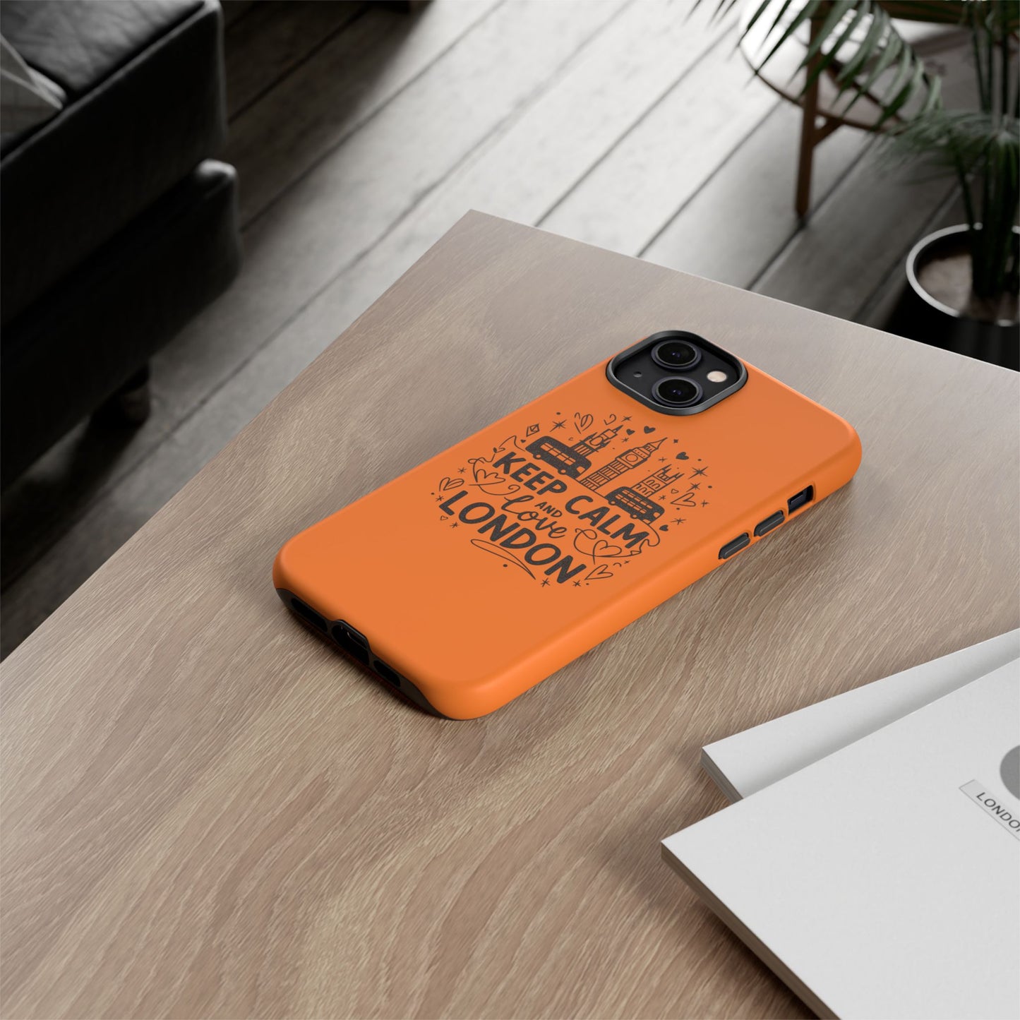 London-Themed Phone Case: Keep Calm and Love London, UK Souvenir, Travel Gift, City Lover, Smartphone Accessories, Orange Design