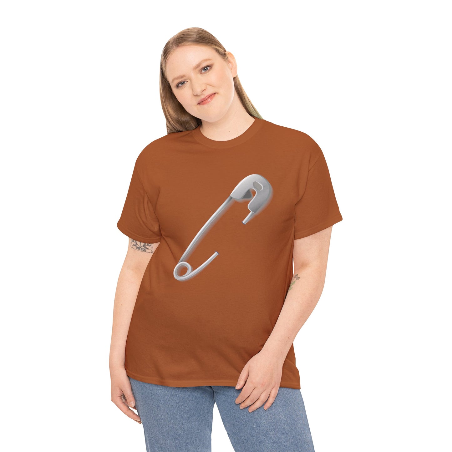 Unisex Heavy Cotton Tee - Minimalist Safety Pin Design