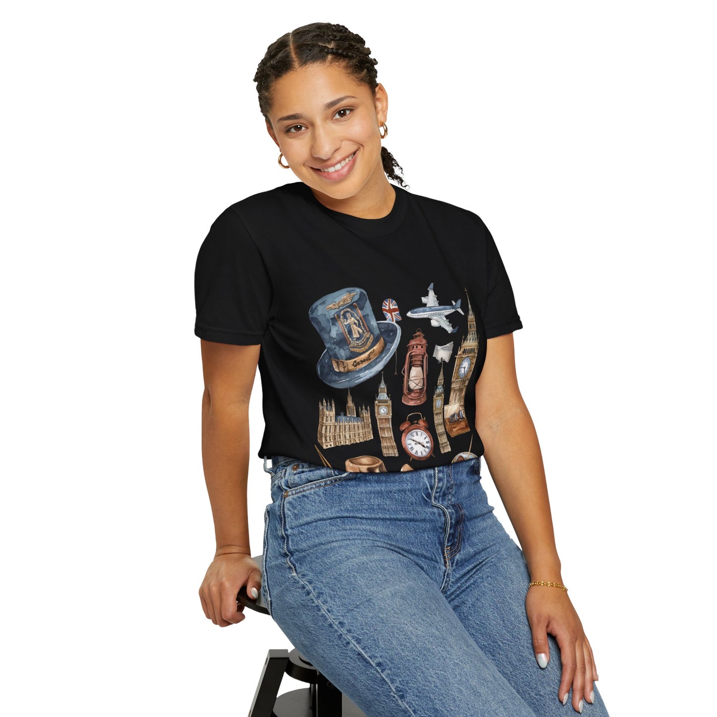 Unisex Garment-Dyed T-shirt - Icons of England - From Big Ben to Red Buses