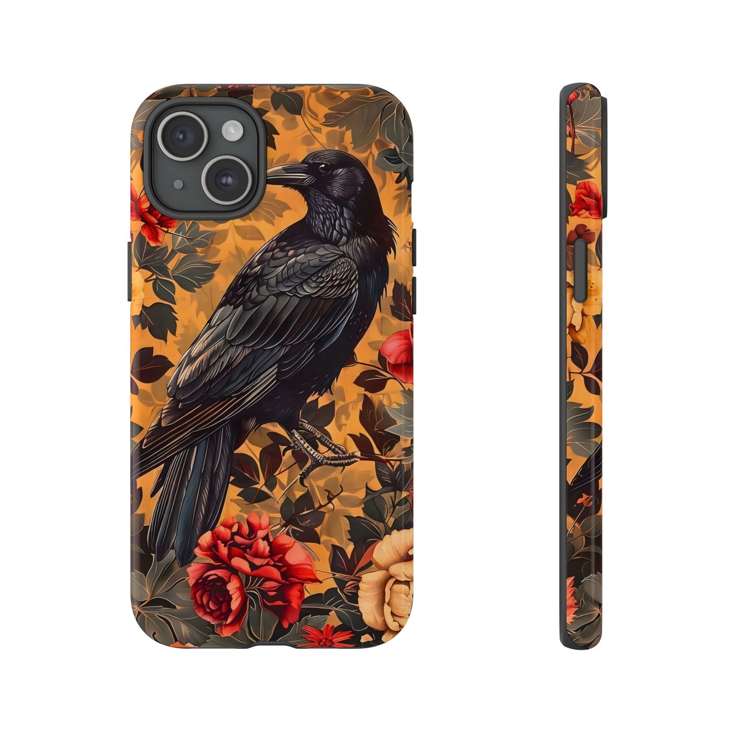 Raven Floral Phone Case - Tough Cases, Blackbird Decor, Gift for Nature Lovers, Bird Themed Accessories, Unique Phone Cover