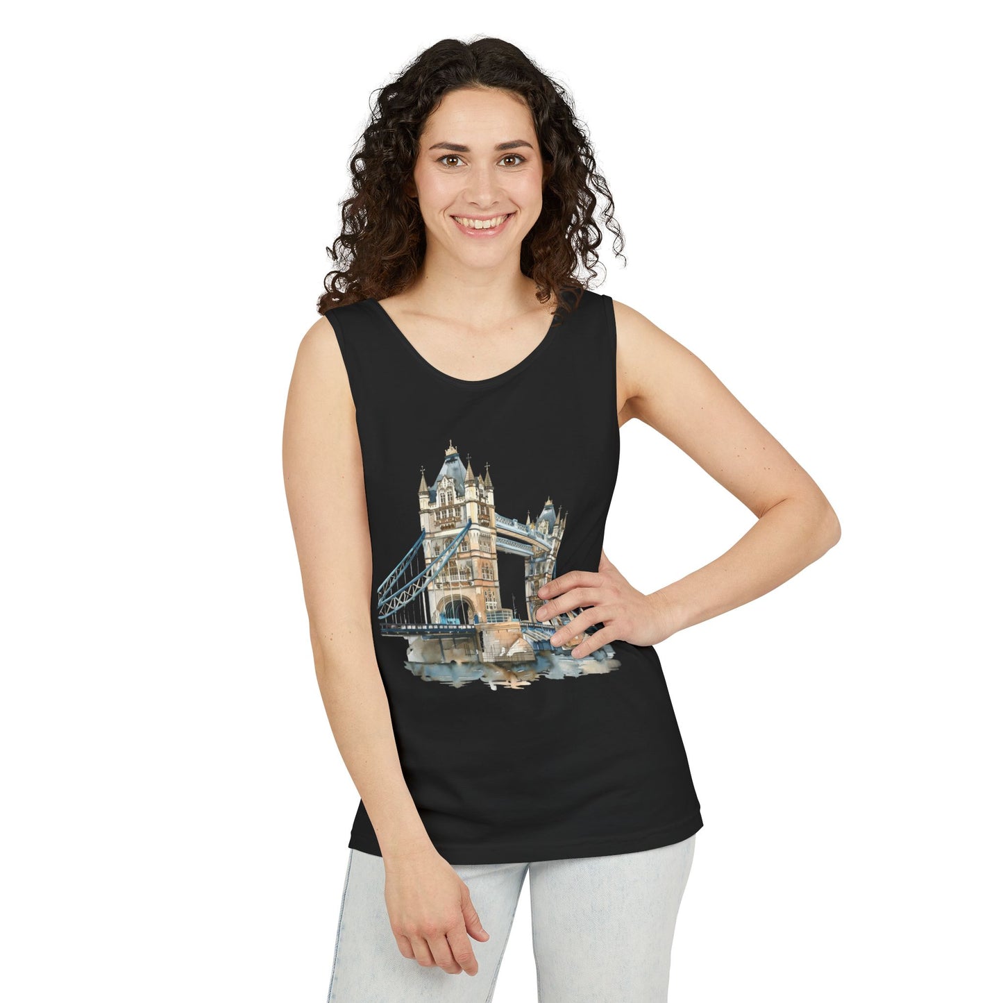 Unisex Garment-Dyed Tank Top - London Bridge - Iconic Landmark and Historical Beauty