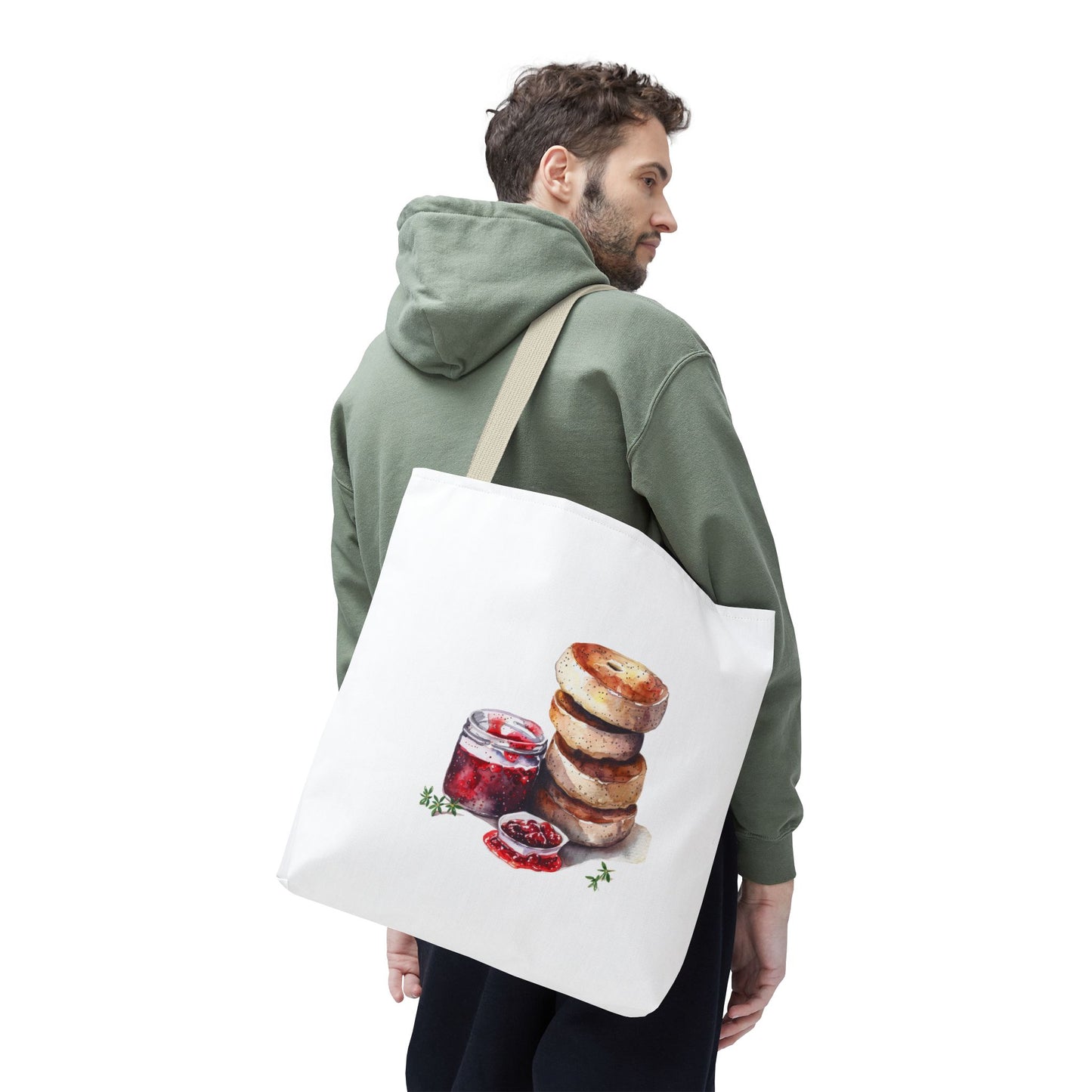 Delightful Donut Tote Bag, Fun Tote, Foodie Gift, Jam & Bagels Design, Shopping Bag, Bakery Lover Gift