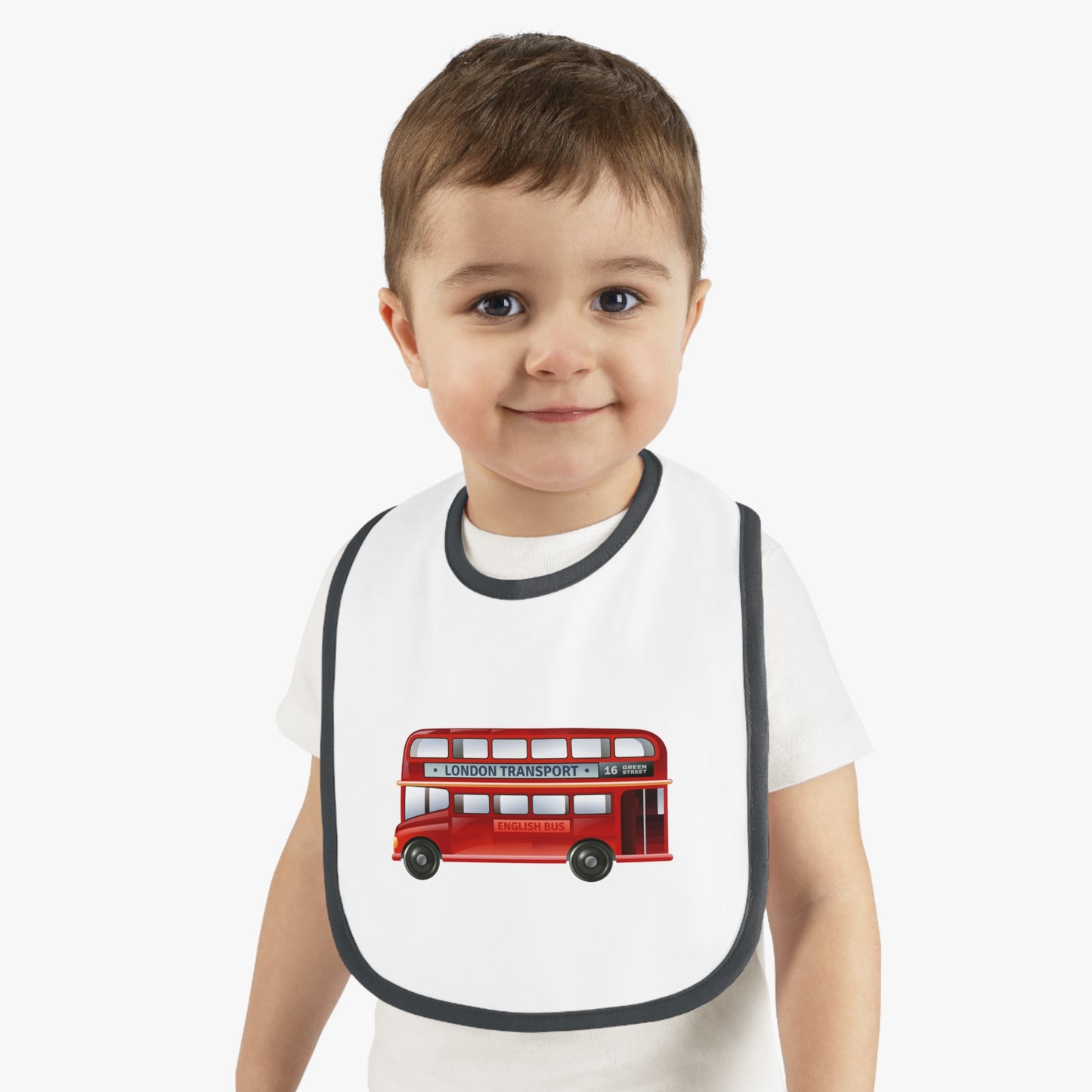 Red Double Decker Bus Baby Bib, Cute Bib for Toddlers, Baby Shower Gift, Fun Feeding Bib, Gender Neutral Nursery Accessory
