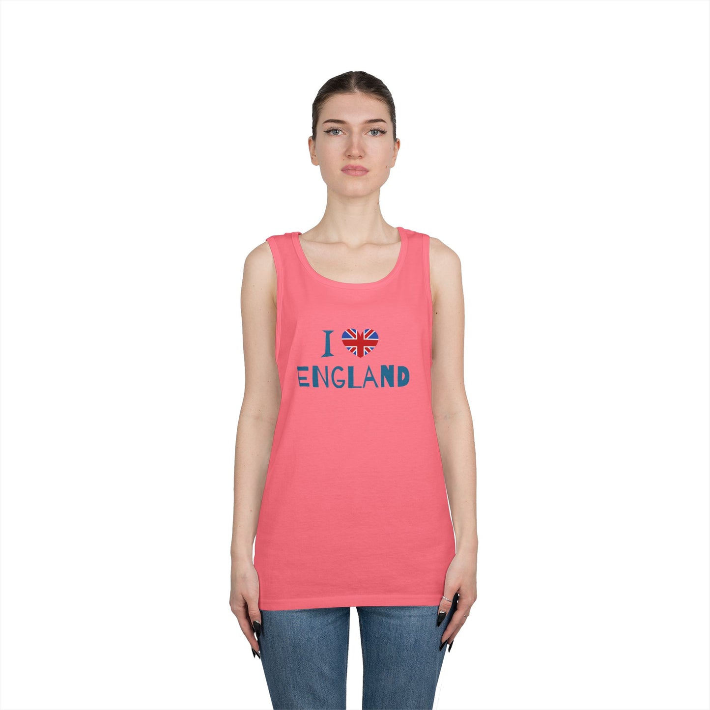 Unisex Heavy Cotton Tank Top - I Love England - Union Jack Heart Design