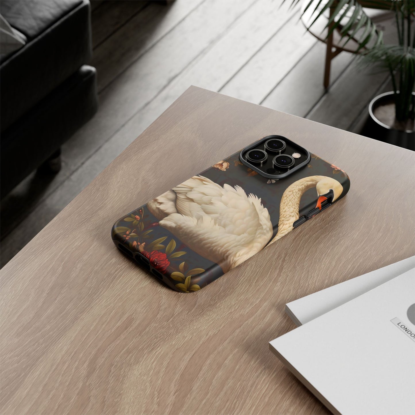 Elegant Swan Phone Case, Floral iPhone Cover, Tough Phone Case, Gift for Her, Nature Lover, Mother's Day, Birthday