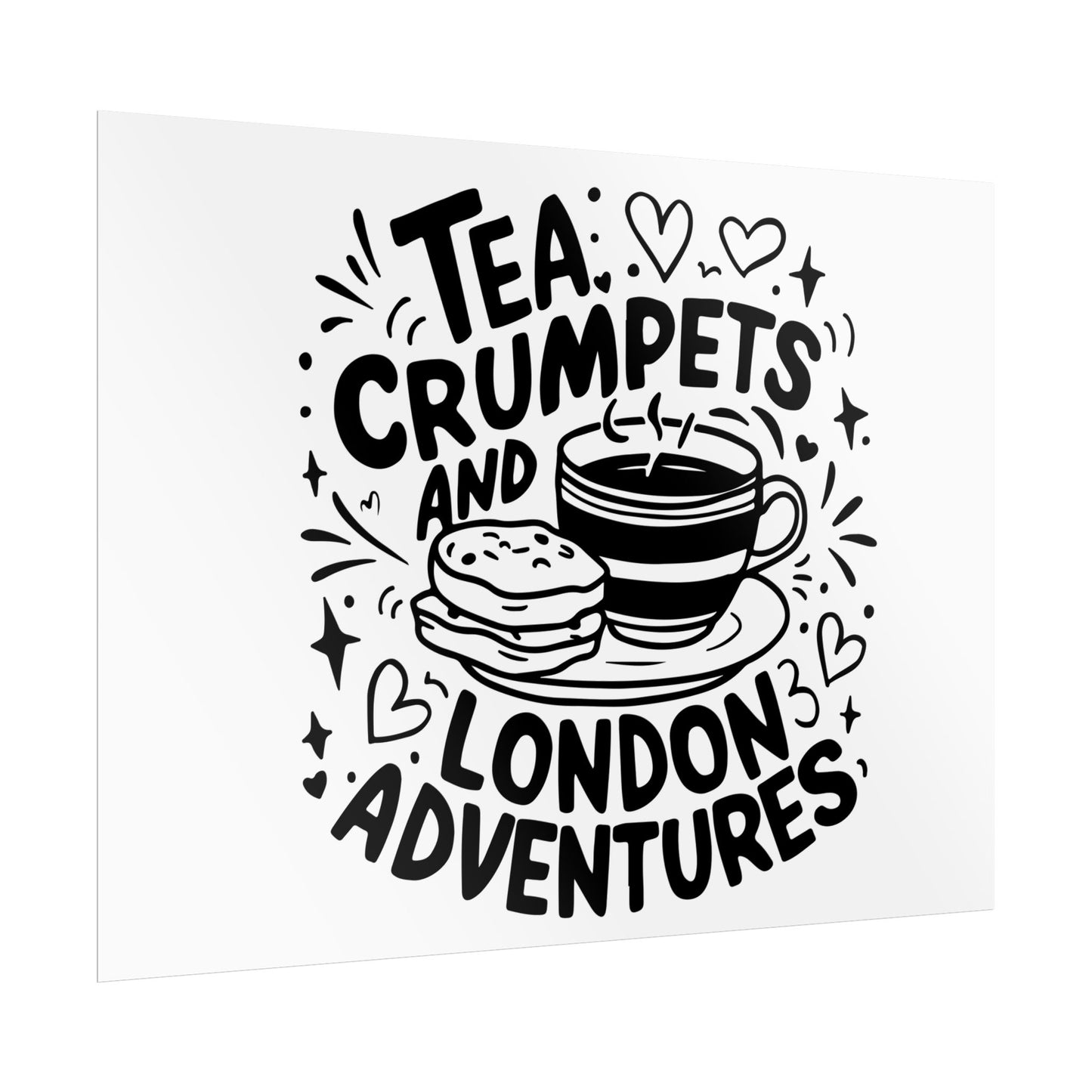 London Adventure Tea Crumpet Rolled Poster, Cute Wall Art, Gift for Tea Lovers, Home Decor, Travel Enthusiasts