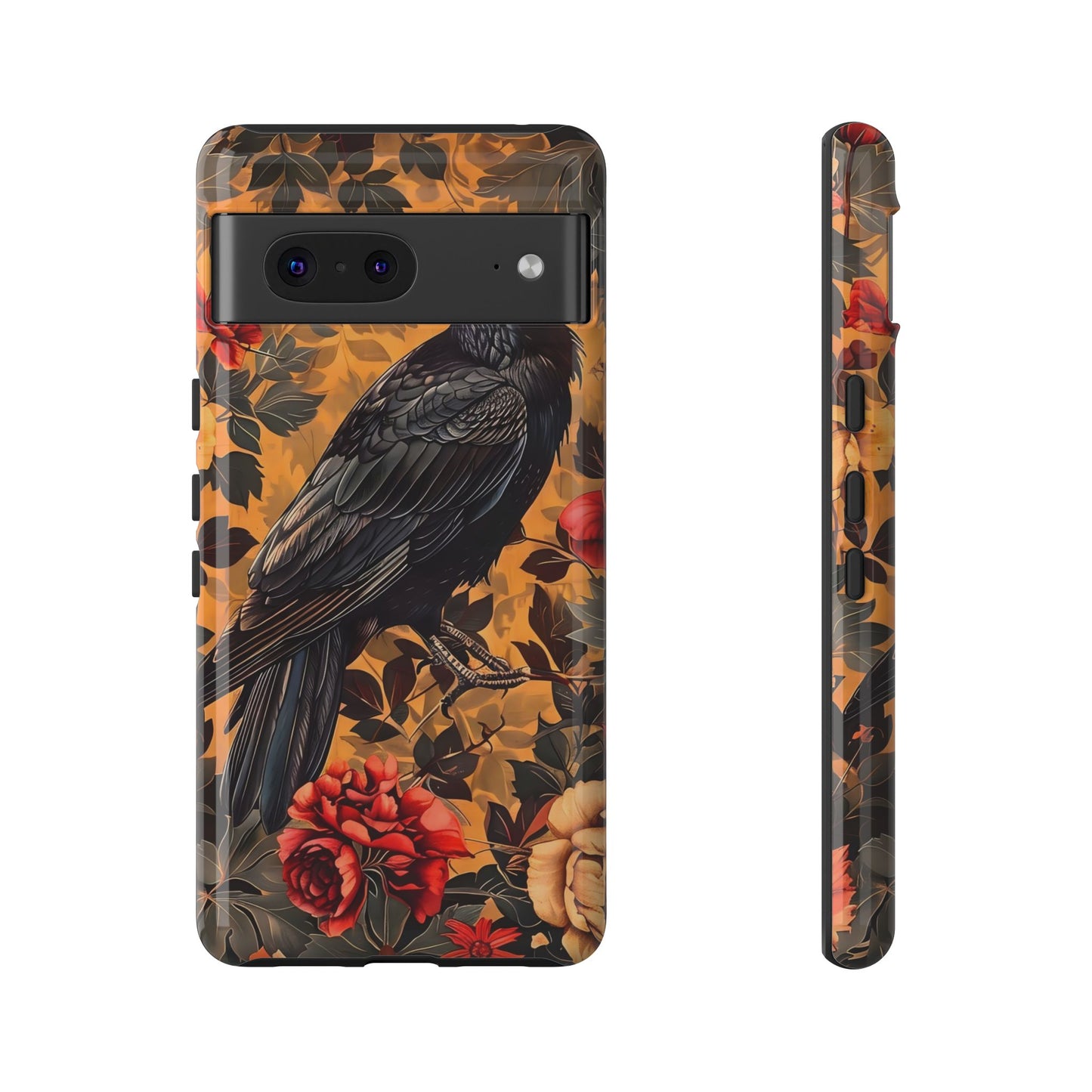Raven Floral Phone Case - Tough Cases, Blackbird Decor, Gift for Nature Lovers, Bird Themed Accessories, Unique Phone Cover