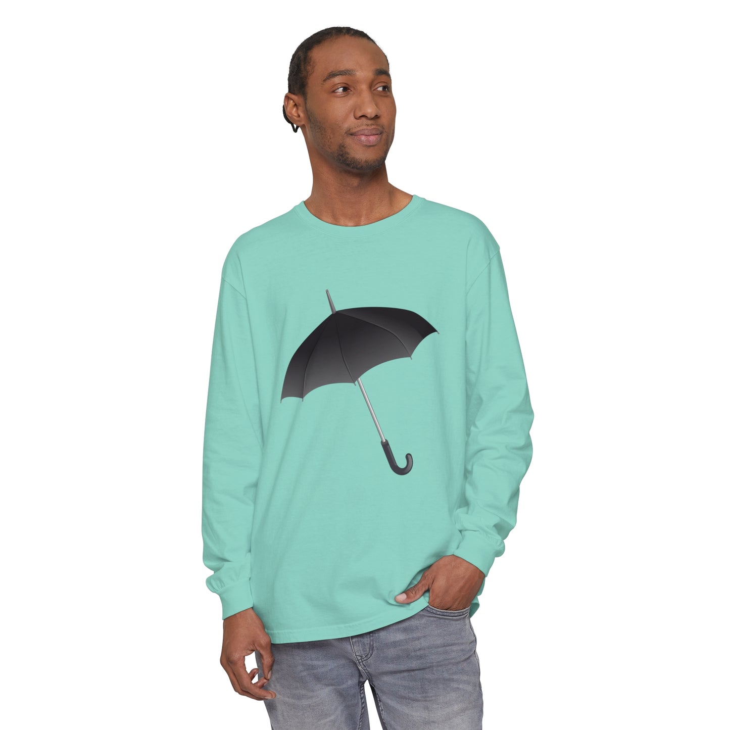 Unisex Garment-dyed Long Sleeve T-Shirt - Regal Royal Umbrella - Elegant and Majestic