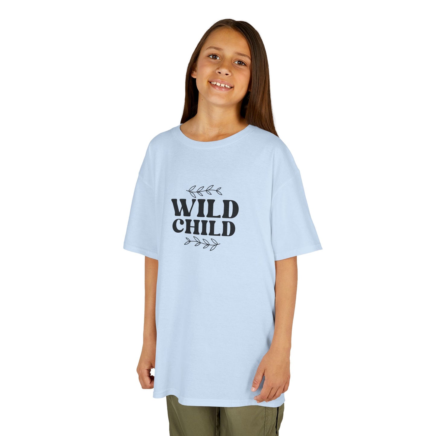 Kids Heavy Cotton Tee - Wild Child Boho Retro Typography Design - Comfortable & Playful T-Shirt for Adventurous Kids