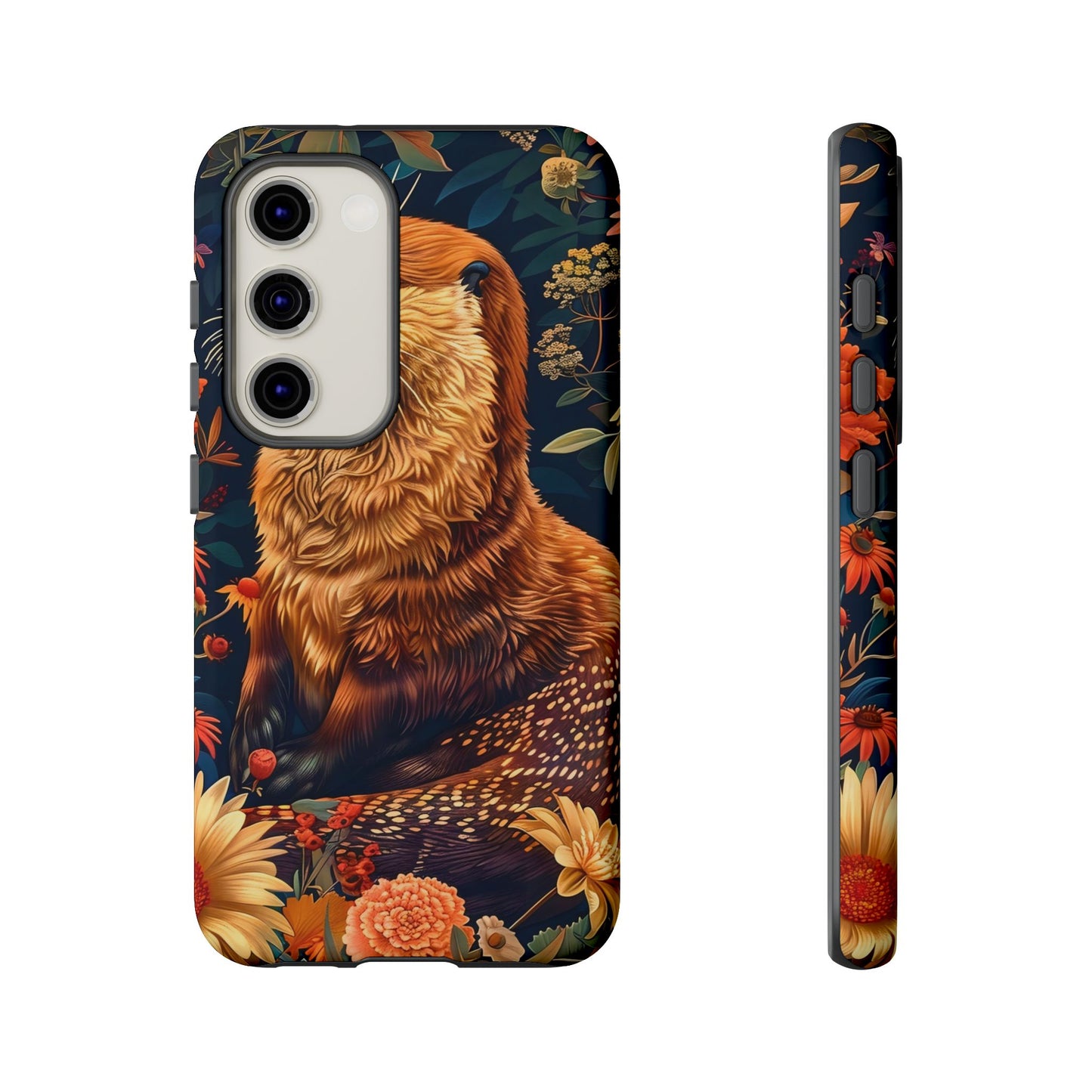 Otter Phone Case, Floral Otter Design, Tough Phone Cover, Nature Lover Gift, Cute Animal Accessories