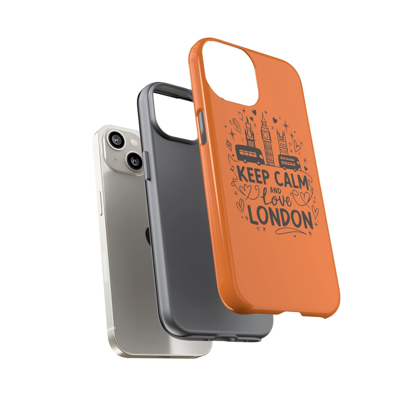 London-Themed Phone Case: Keep Calm and Love London, UK Souvenir, Travel Gift, City Lover, Smartphone Accessories, Orange Design