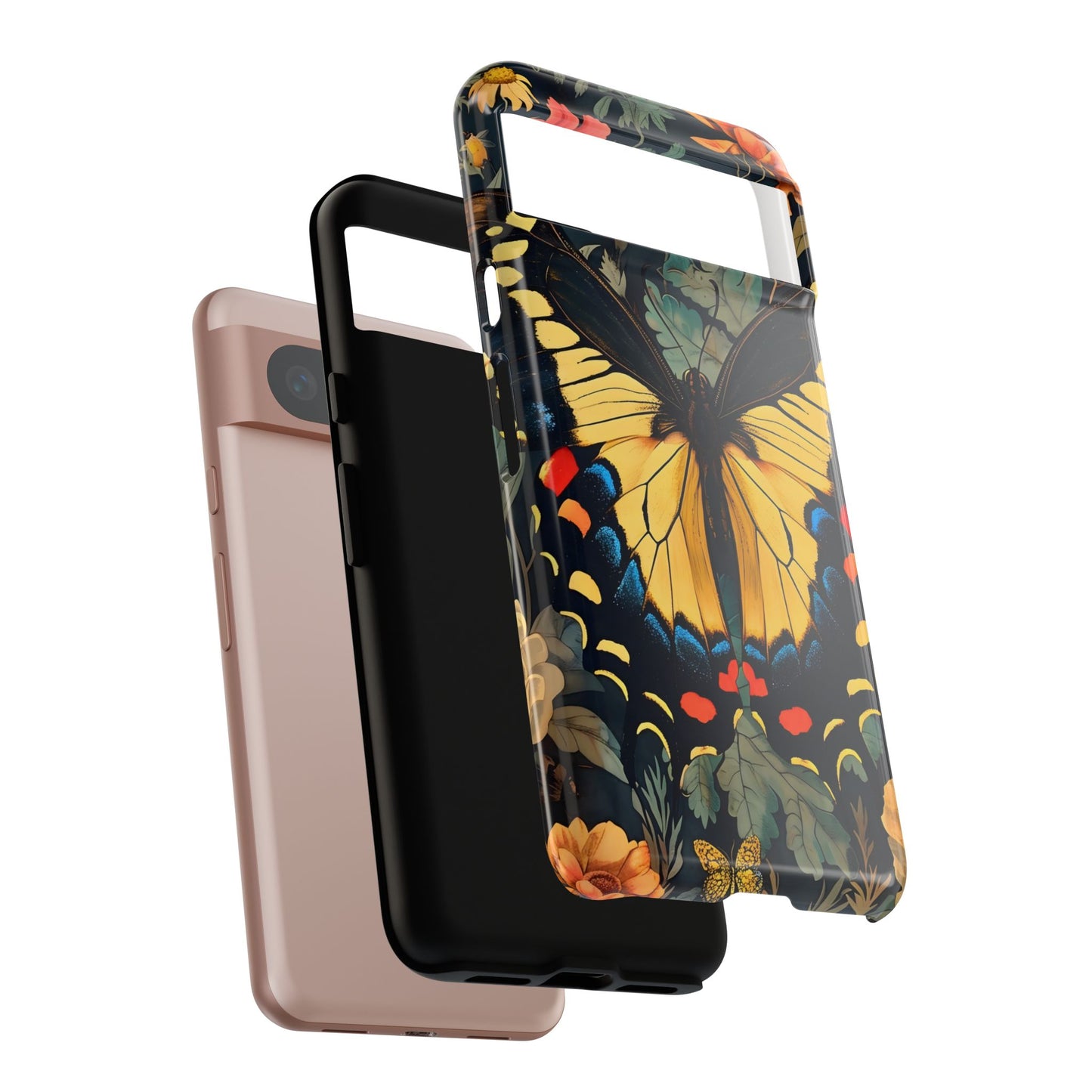 Butterfly Floral Phone Case, Art-inspire Tough Case, Gift for Nature Lovers, Butterfly Pattern Cover, Eco-Friendly Mobile Accessory