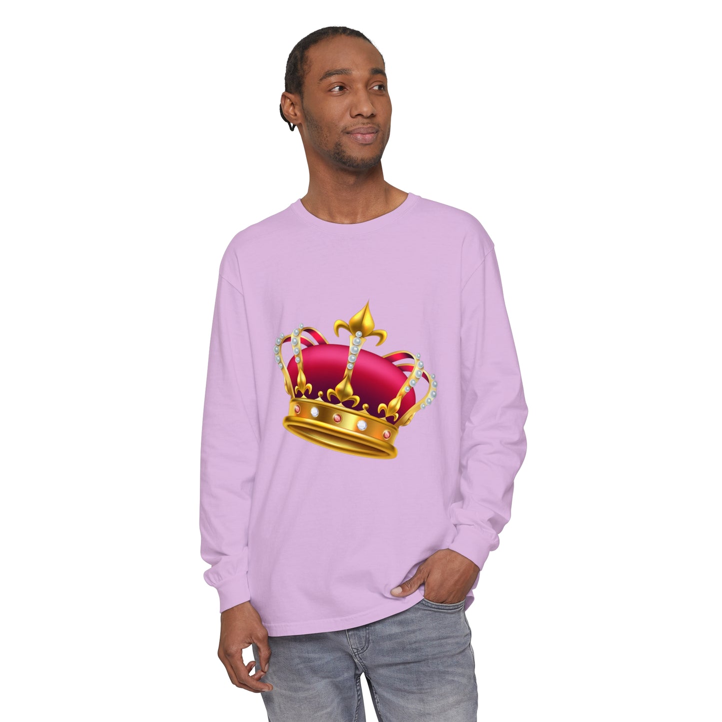 Unisex Garment-dyed Long Sleeve T-Shirt - British Royal Crown Design - Iconic Symbol of Monarchy