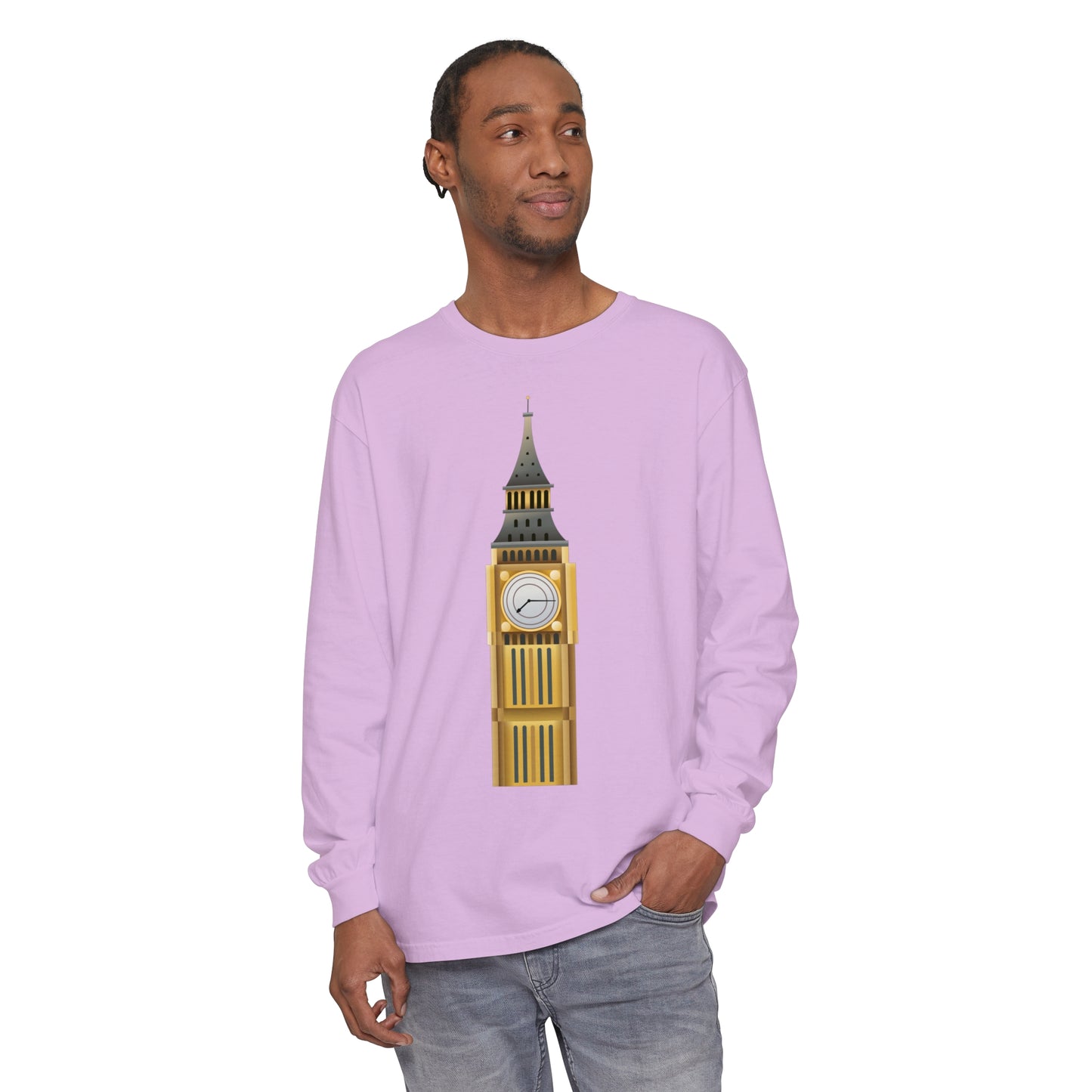 Unisex Garment-dyed Long Sleeve T-Shirt - Iconic Big Ben Clock Tower Design