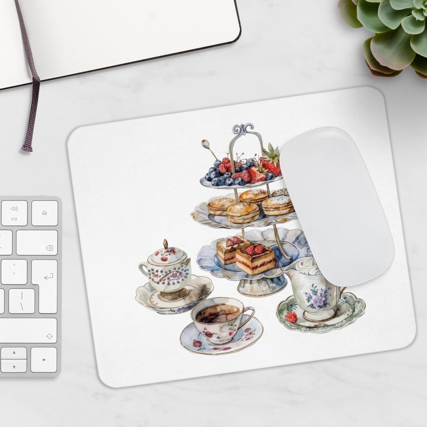 Elegant Tea Party Mouse Pad, Floral Design, Office Decor, Unique Gift for Tea Lovers, Home Office Accessories, Kitchen Table