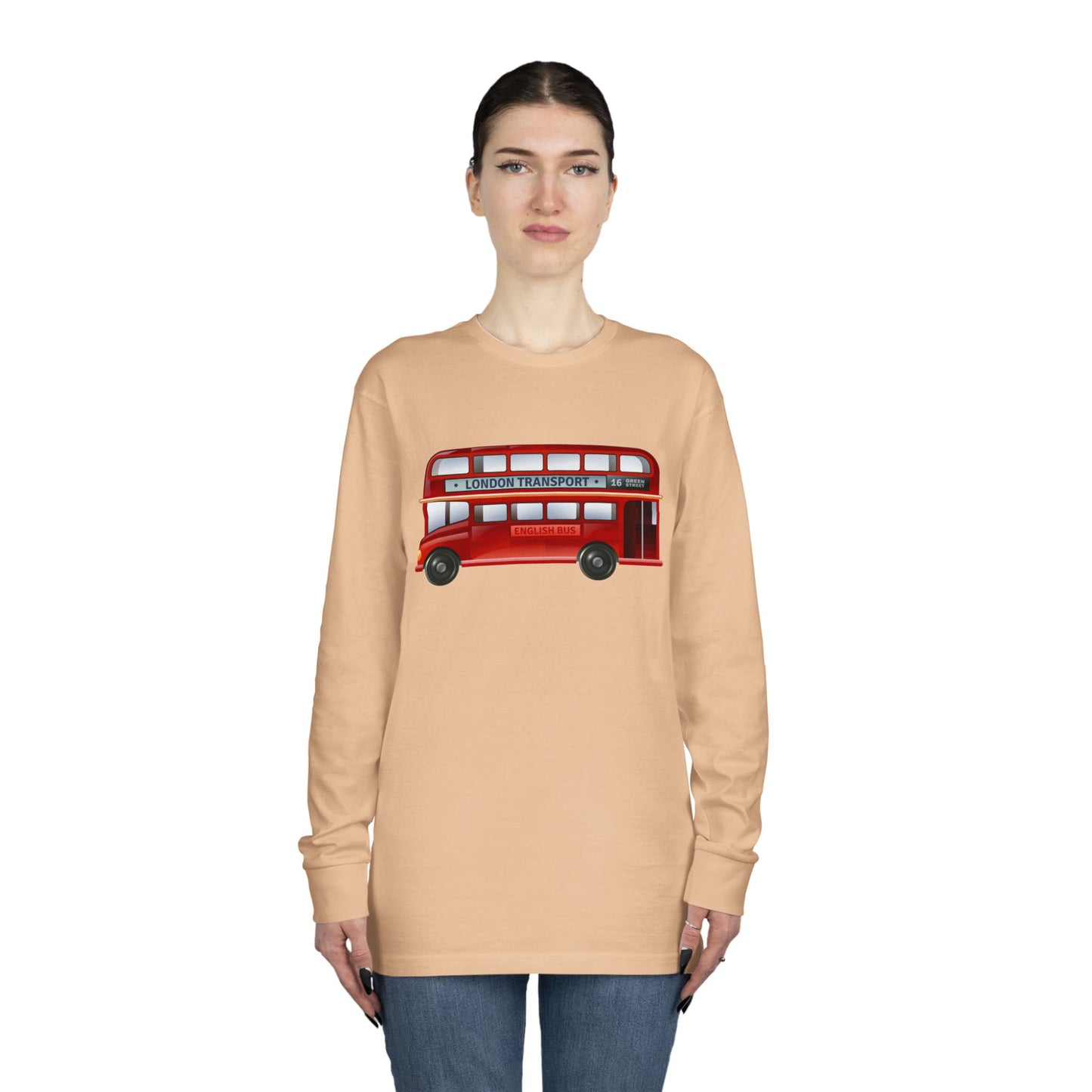 Long Sleeve Crewneck Tee - Trendy London Transport English Bus